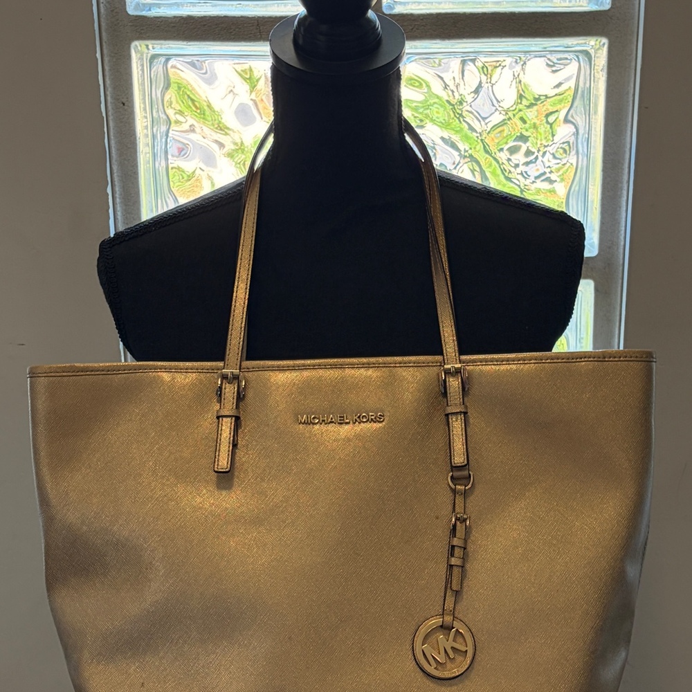 Michael Kors Gold Leather Tote Bag